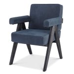 Scaun dining din piele nabuc Mathew Navy 87cm Mobilier